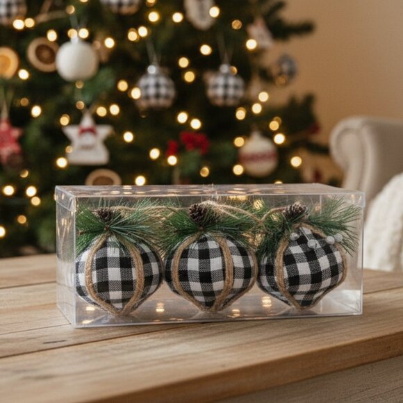 Black and White Buffalo Check Onion Ornaments Christmas Decoration 3 Count - Picture 2 of 2